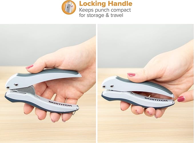 Bostitch Office EZ Squeeze One-Hole Punch, 10 Sheet Capacity, Lightweight, Gray/Blue, Pack of 3