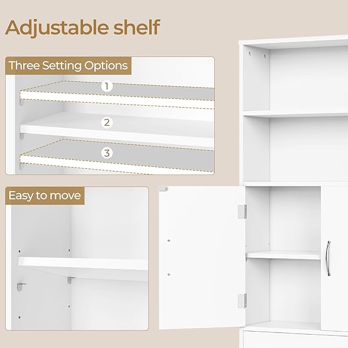 Yaheetech Over The Toilet Storage, Taller Bathroom Organizer Space-Saving Storage Cabinet with Adjustable Shelves and Double Doors, 77 in H, White