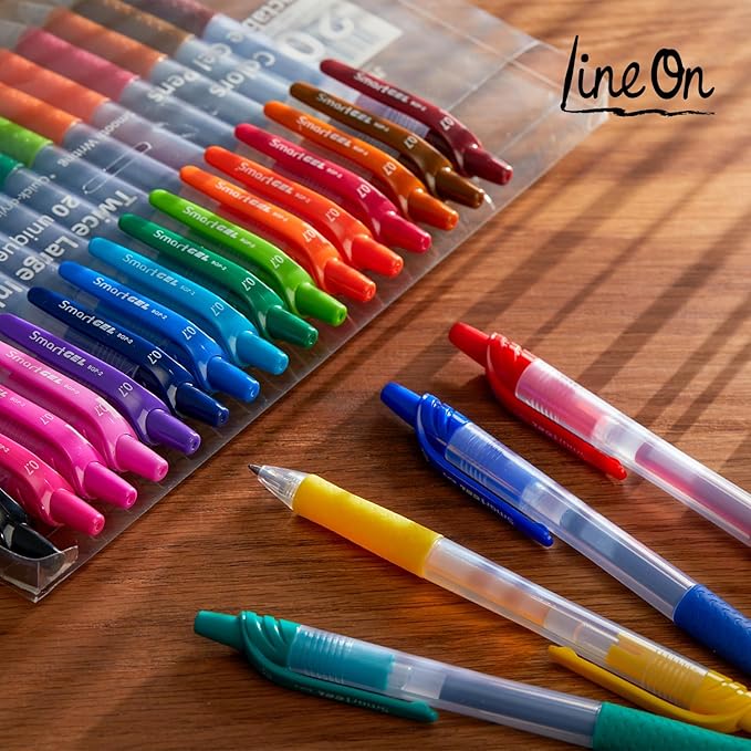Colored Gel Pens, Lineon 20 Colors Retractable Gel Ink Pens with Grip, Medium Point(0.7mm) Smooth Writing Pens Perfect for Adults and Kids Journal Notebook Planner, Writing in Office and School