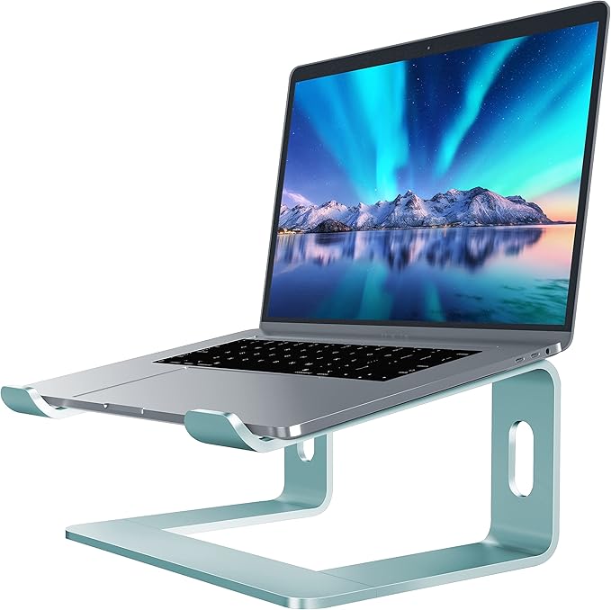 SOUNDANCE Laptop Stand, Aluminum Computer Riser, Ergonomic Laptops Elevator for Desk, Metal Holder Compatible with 10 to 15.6 Inches Notebook Computer, Aquamarine