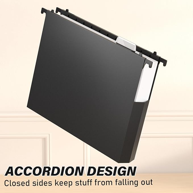 Ansook Extra Capacity Plastic Hanging File Folders Letter Size,Heavy Duty 2" Expanding Accordian Pocket with Black Insert Gasket, Filing Cabinet Folders,6 Pack Colored File Hanging Folders Organizer