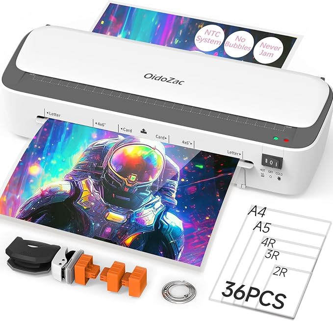 Laminator Machine, 11 in 1 Laminating Never Jam Technology with 36 Laminating Sheets, 9 Inch Thermal Laminator A4 Laminating Machine Hot & Cold with Paper Trimmer for Home Office School
