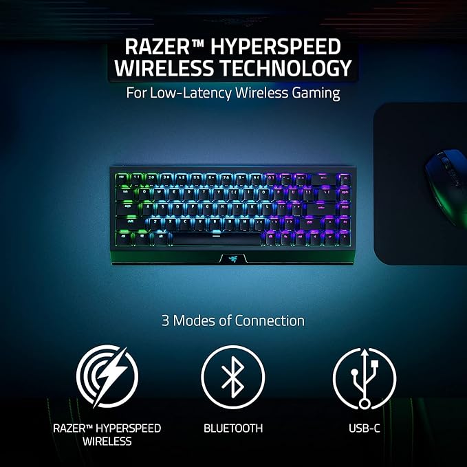 Razer BlackWidow V3 Mini HyperSpeed 65% Wireless Mechanical Gaming Keyboard: Yellow Mechanical Switches Linear & Silent - Phantom Pudding Keycaps - Chroma RGB - Up to 200 Hr Battery - Snap Tap