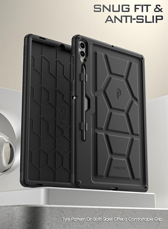 Poetic TurtleSkin Case for Samsung Galaxy Tab S10 Plus (2024 Release) / S9 Plus (2023 Release) 12.4 inch Case with S Pen Holder, Heavy Duty Shockproof Kids Friendly Protective Silicone Cover, Black