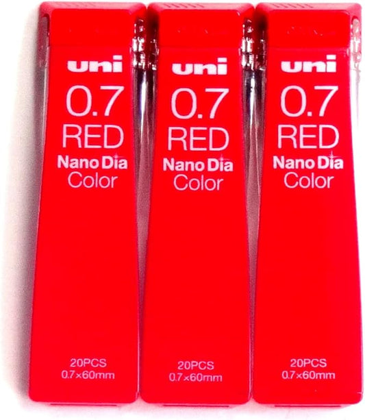 Uni Mechanical Pencil Lead Nano Dia Color 0.7mm, Red (U07202NDC.15), 20 Leads 3 Pack/Total 60 Leads (Japan Import) [Komainu-Dou Original Package]