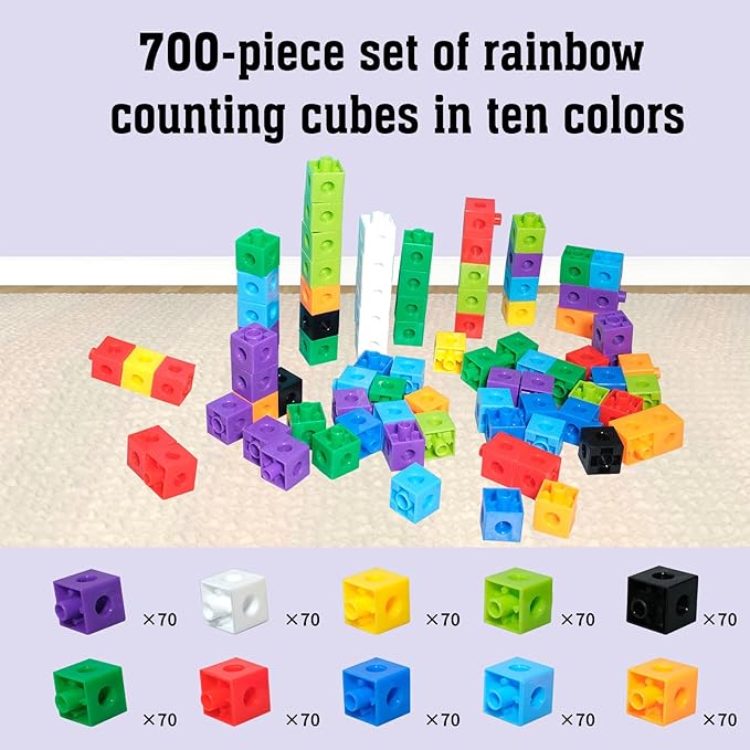 701 Pcs Math Learning Linking Cube with Storage Container Counting Cubes Plastic Colorful Counting Blocks Math Manipulatives Classroom Learning Supplies for Home School Educational(Blue)