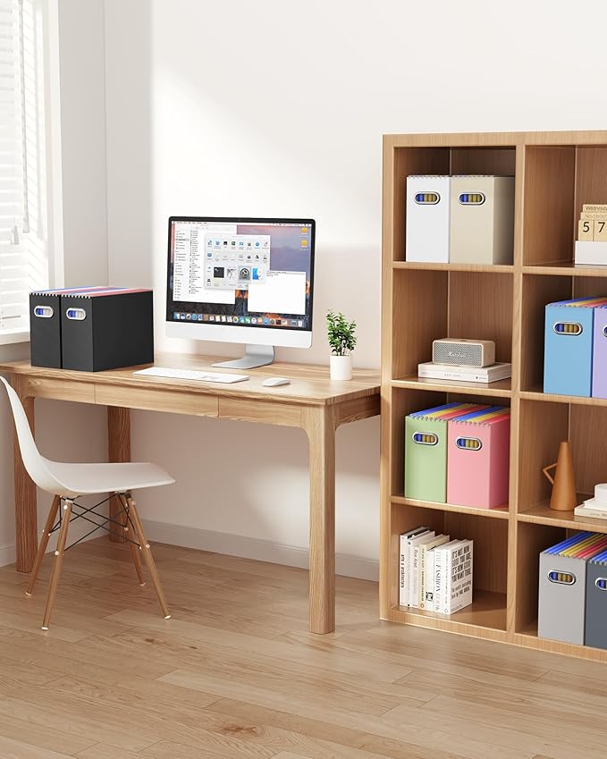 Oterri Cardboard File Organizer Box for Hanging File Folders Letter Size,File Box for Computer Desk,File Cabinet,Working Home,Office,Classroom (Blue, Letter Size - 4 Packs)