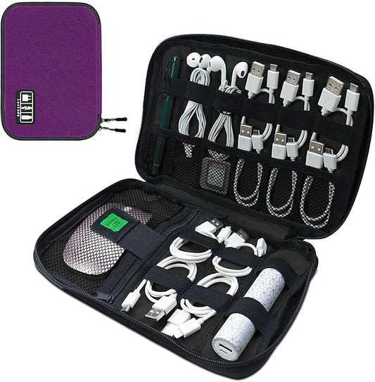 Luxtude Cord Organizer Travel, Flat Cable Organizer Bag, Portable Electronics Organizer, Travel Essentials for Wire/Cord Storage/Charger Case/Cable Storage/Tech Carrying Pouch/Tech Gifts, Purple