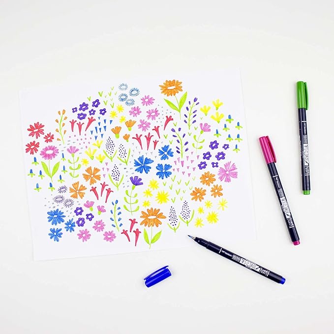 Tombow 56429 Fudenosuke Colors Brush Pens, 10-Pack. Hard Tip Fudenosuke Brush Pens in Assorted Colors for Calligraphy and Art Drawings