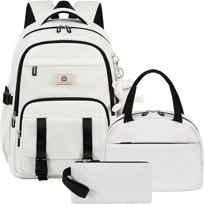 Hidds School Backpack for Teens Girls Women 3 PCS Kids Bookbag Set with Lunch Box College Laptop Backpacks Travel Daypack Bag