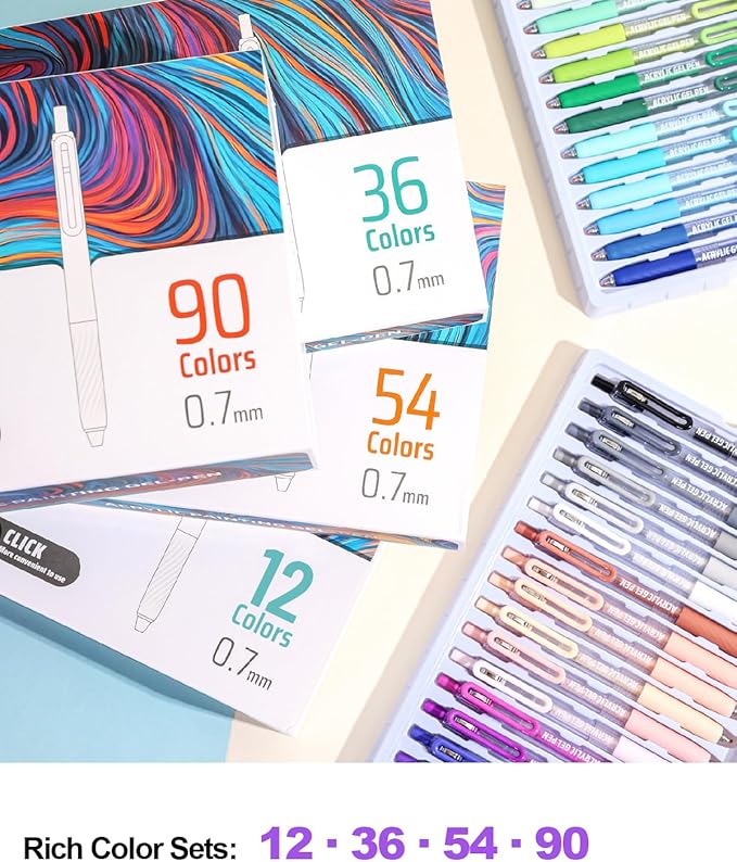 Acrylic Colored Pens Set, 72 Colors Retractable Gel Ink Pens, 0.7mm Fine Point Colorful Pen for Black Paper, Rock, Glass, Fabric and Art Crafts Supplies, Color Pen for Journaling Note Taking