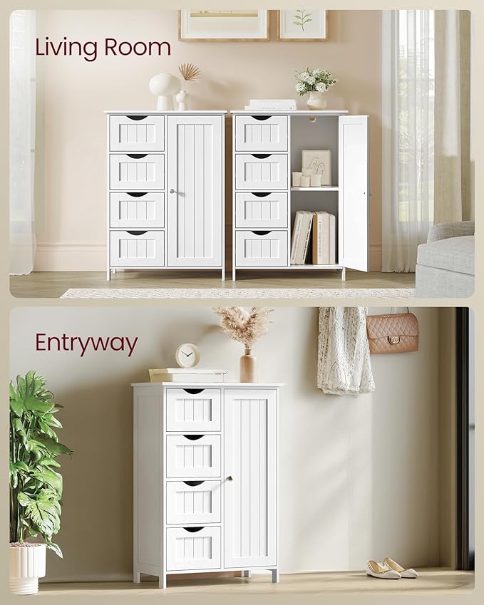VASAGLE Storage Cabinet with Drawers, Freestanding Floor Cabinet with Door, 11.8 x 21.7 x 32.3 Inches, Adjustable Shelf, for Bathroom, Living Room, Kitchen, Cloud White ULHC041WH01S