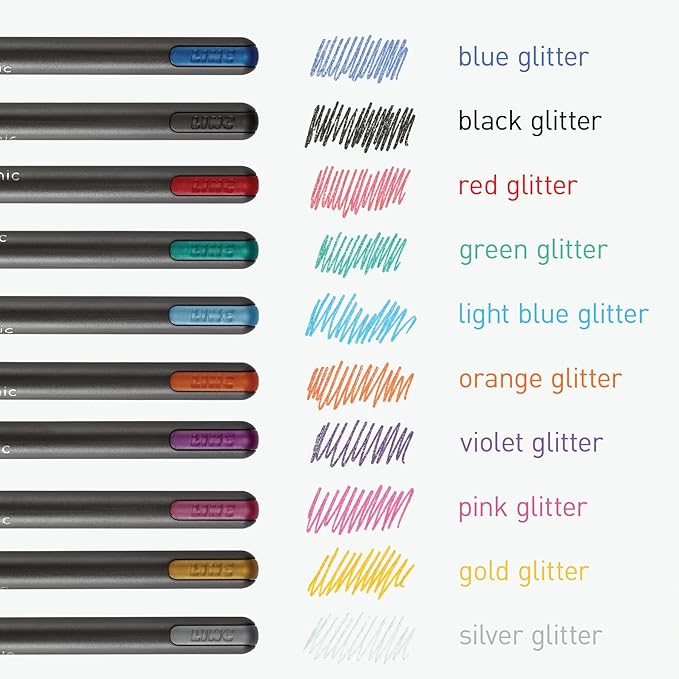 Pentonic Glitter Gel Pens, 10 Count, 10 Assorted Colors, 1.0 mm Bold Point, Smooth Writing For Journaling, Notetaking & Art Projects (1002365)
