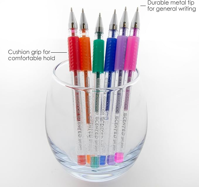 BAZIC Products Essence Scented Glitter Color Gel Pen, Comfort Grip Acid Free Smooth Writing for Drawing Coloring Greeting Card Art Gift (6/Pack), 1-Pack