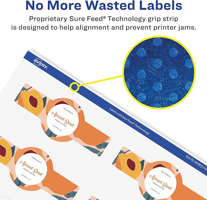 Avery Glossy White Wraparound Band Labels, Sure Feed Technology, 1.5" x 3.5", Cigar Band Labels, 250 Total, Print-to-The-Edge, Permanent Adhesive, Laser/Inkjet Printable