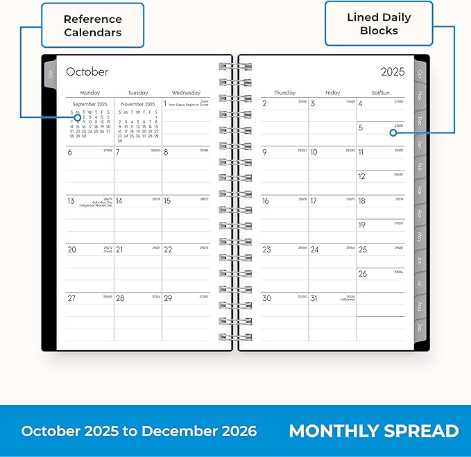 Blue Sky 2026 15-Month Weekly and Monthly Mini Planner Calendar, Includes October 2025 - December 2026, 3.625" x 6.125", Flexible Cover, Wirebound, Laminated Tabs, Enterprise