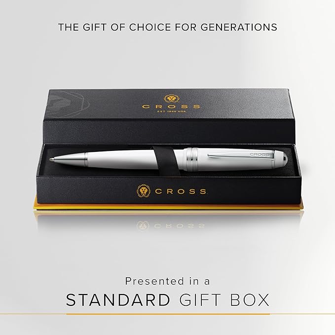 Cross Bailey Light Refillable Ballpoint Pen Presented in a Everyday Gift Box - Medium Point, Black Ink, Polished White