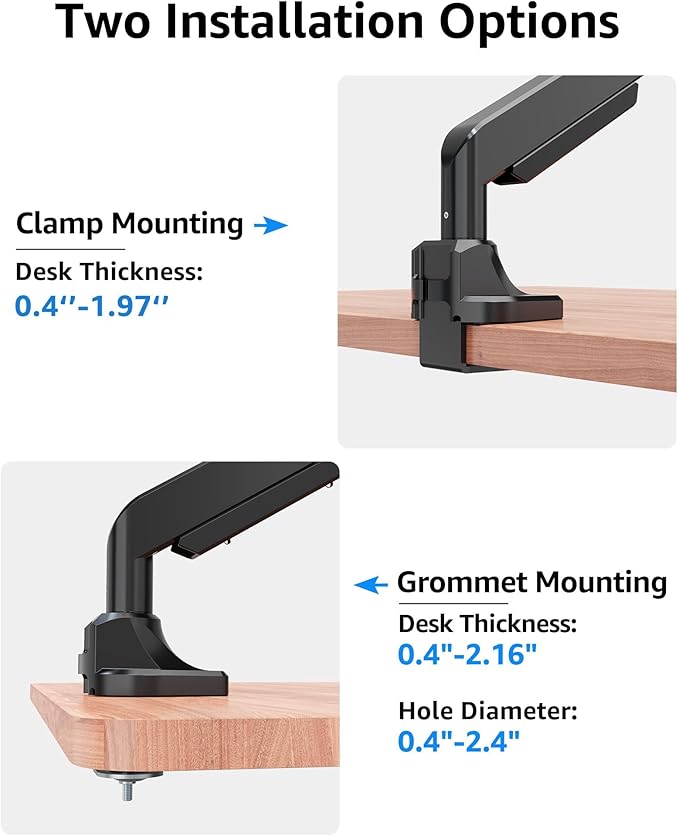 MOUNTUP Single Monitor Mount fits 49 45 44 43 42 40 39 37 34 inch Ultrawide Screen, Holds 6.6-33lbs, Computer Monitor Arm Desk Mount, Heavy Duty Gas Spring Monitor Stand with C-clamp/Grommet Base