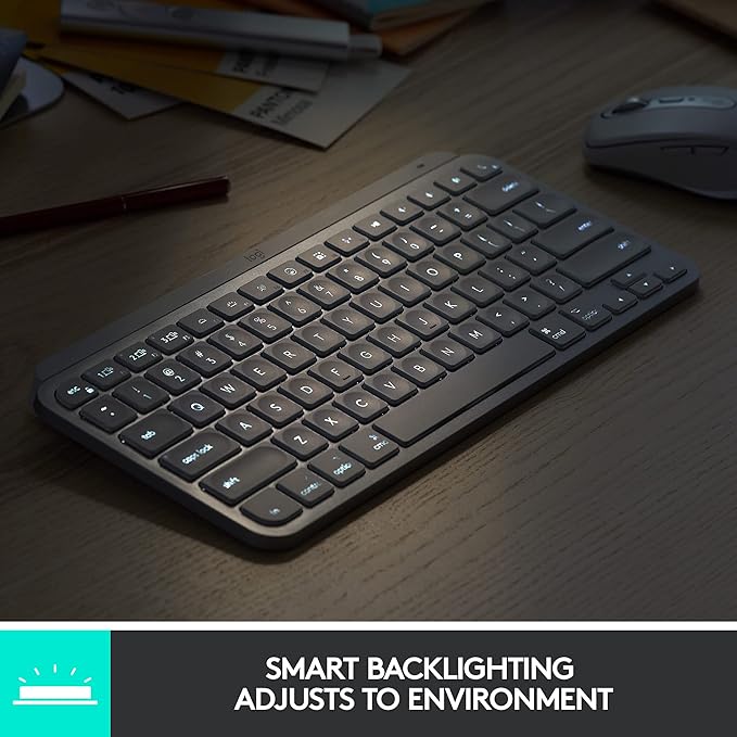 Logitech MX Keys Mini Minimalist Wireless Illuminated Keyboard, Compact, Bluetooth, Backlit, USB-C, Compatible with Apple macOS, iOS, Windows, Linux, Android, Metal Build - Pale Gray