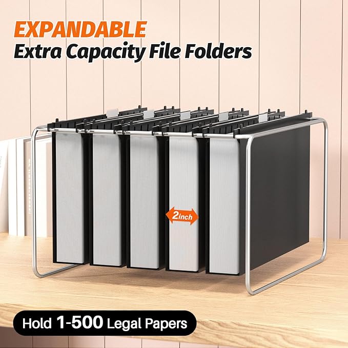 Extra Capacity Legal Size Plastic Hanging File Folders,12 Pack Reinforced Legal Size Hanging Folder with Heavy Duty 2 Inch Expansion,Filing Cabinet Folders,for Bulky Files, Medical Charts,Black