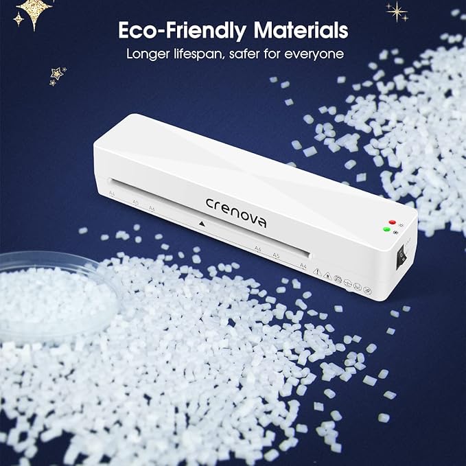 Crenova Laminator Machine with 10 Laminating Sheets, A4 Laminating Machine Hot & Cold with Fast Warm Technology, Thermal Laminator 9 Inch for Home Office School Business White