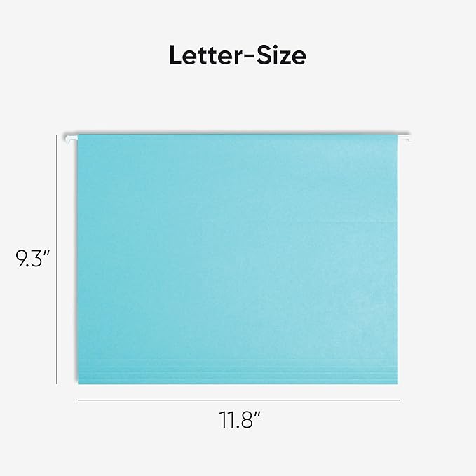 Smead Standard Hanging File Folders, 25 Count, Aqua Blue, 1/5-Cut Adjustable Tabs, Letter Size (64058)