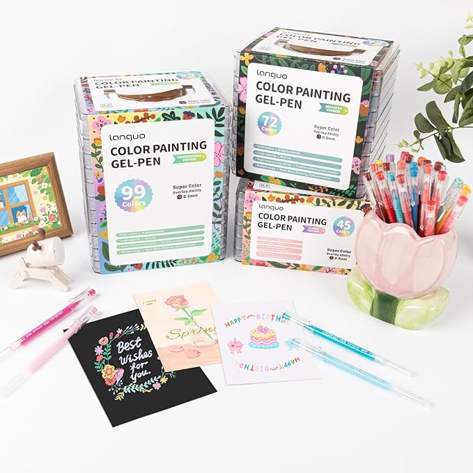 Gel Pens For Coloring, 72 Pack Colored Pens for Black Paper & White Paper, 0.6MM Fine Point Pens for Coloring, Writing, Drawing, Journaling, Note Taking, Office, Home