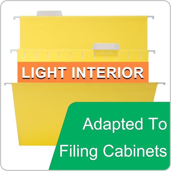 Yellow Hanging File Folders,25 Packs Letter Size File Folder,Designed for Bulky Files,Filing Cabinet,1/5 Adjustable Tabs for Office,School,Home