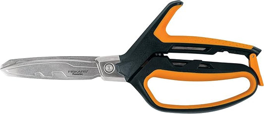 Fiskars PowerArc Easy Action Shears, Heavy Duty Scissors, Curved Stainless Steel Blades & SoftGrip Ergonomic Handle, 10”, Orange/Gray