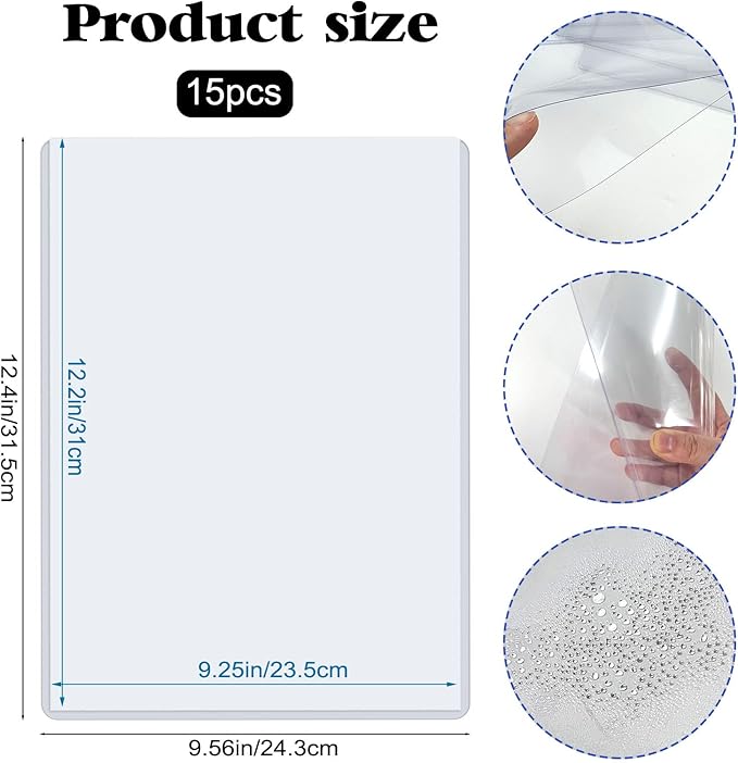 Rainmae 15 Pack 9" x 12" Rigid Print Protectors, Clear Hard Plastic Sheet Protectors, Waterproof Photo Top-Loading Sleeves Rigid Menu Holders Cards Photos Drawings Artworks Poster Prints Documents