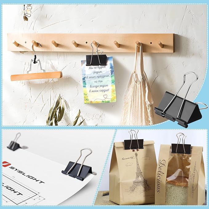 Large Binder Clips 1.6 Inch (48 Pack),Binder Clips Large Size,Big Paper Clips Clamps for Office and Home Supplies, Black