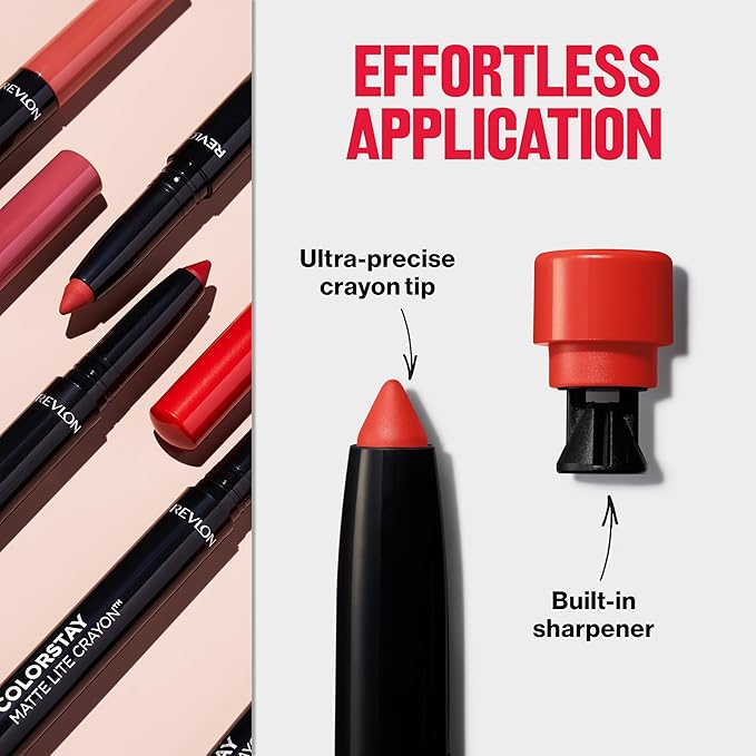 REVLON ColorStay Matte Lite Crayon Lipstick with Built-in Sharpener, Smudge-proof, Water-Resistant Non-Drying Lipcolor, 005 Sky High, 0.049 oz