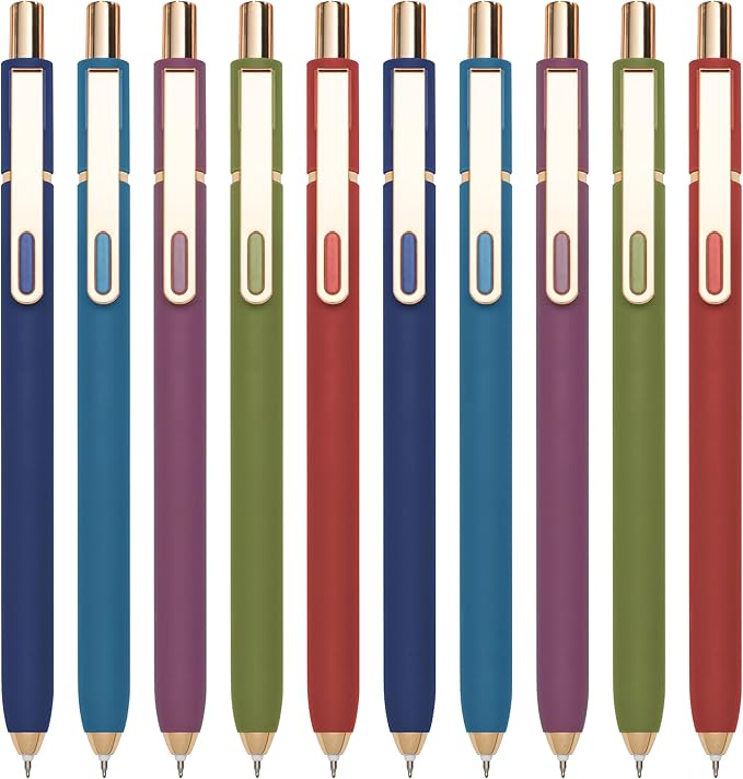 Linbsunne Gel Pens Black Ink Pens for Office 0.5mm Fine Point Pen Smooth Writing Retractable (Vintage-10 pcs)