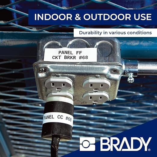 Brady Authentic (M4C-500-595-WT-BK) All-Weather Vinyl Labels 0.5 in W x 25ft Black on White. for use with BMP41, BMP51, M410, M510, and M511 Label Printers.