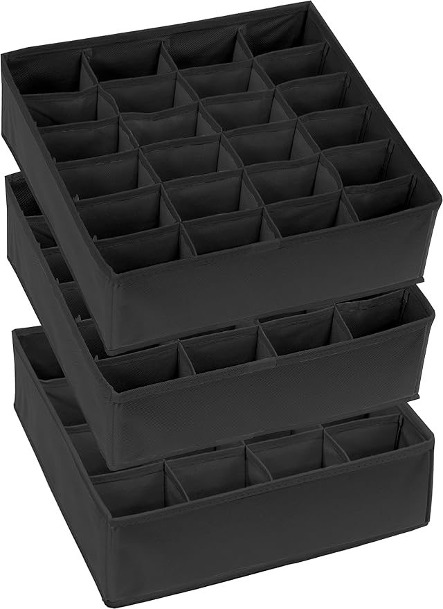 Simple Houseware Sock Drawer Organizer for Dresser/Closet/Bedroom, 3 Pack, Black