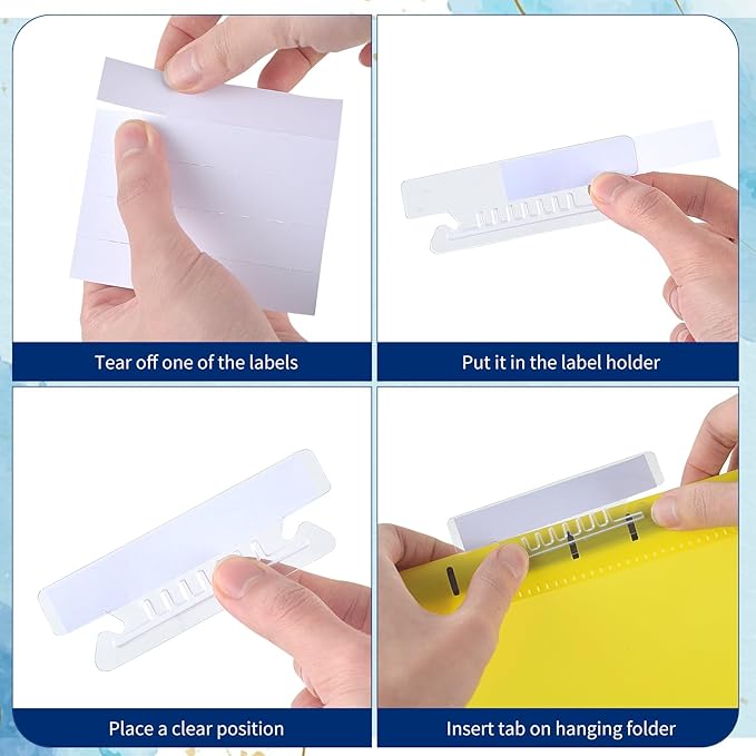 200 Pcs 3 1/2 Inch Hanging File Folder Tabs - Plastic, Clear, Insertable for Office, School