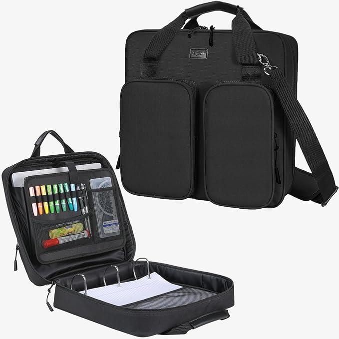 3 Inch 3 Ring Zipper Binder with Shoulder Strap & Handle & Multi-Pocket - 3" Binder with Zipper for School, Compatible with 13-Inch MacBook/Tablet -Patent Design Black