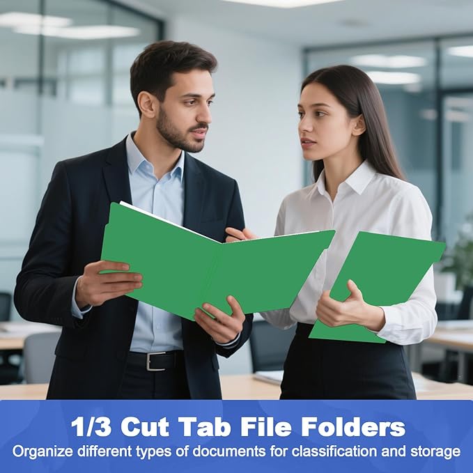 File Folder, HERKKA 30 Pack 1/3 Cut Tab File Folders, File Folders Great for Organizing and Filing, Letter Size, Green