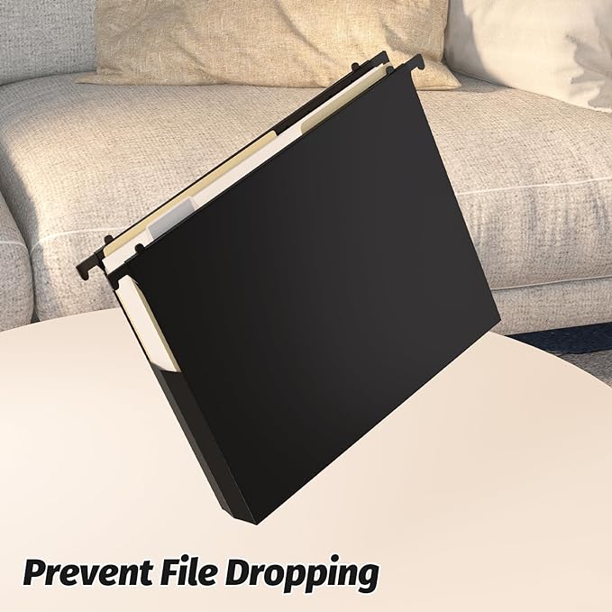 Extra Capacity Plastic Hanging File Folders,12 Pack Reinforced Hang Folders Letter Size,Accordian Pocket,Heavy Duty 2 Inch Expansion,Hard Hanging Folder Organizer for Office Home,Black