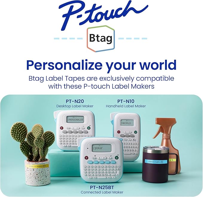 Brother Genuine P-Touch Btag BTAGP35 Black Print on Pink Label Tape ~1/2in by 13.1ft (12mm x 4m). (Works Only with Brother PT-N10, PT-N20, PT-N25BT Label Makers)