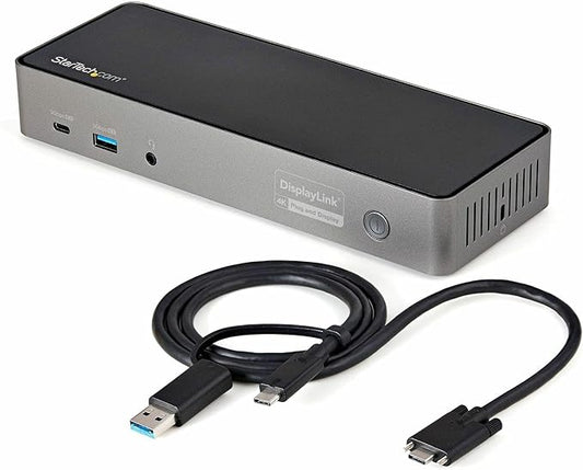 StarTech.com USB-C / USB-A Hybrid Docking Station for MacBook Pro / Air M1 M2 M3 M4 & Windows, Universal Triple 4K 60Hz HDMI DP Dock, Thunderbolt Compatible, 85W Laptop Charging - TAA, Black & Gray