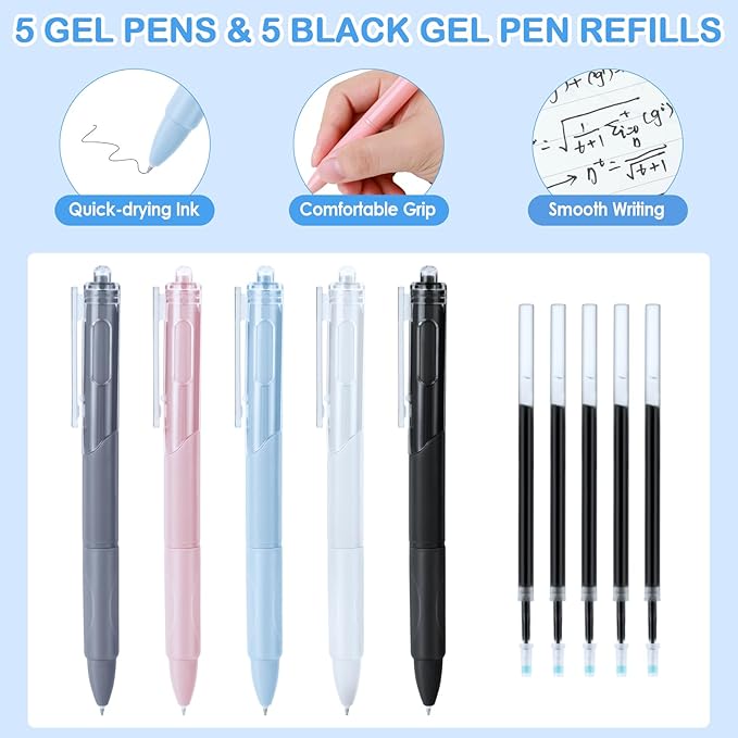 54 PCS Aesthetic School Supplies, Stationery Essentials Set with Large Pen Case, Mechanical Pencils & Black Ink Gel Pens with Refills, Markers, Erasers, Highlighters, Sticky Notes, Correction Tapes