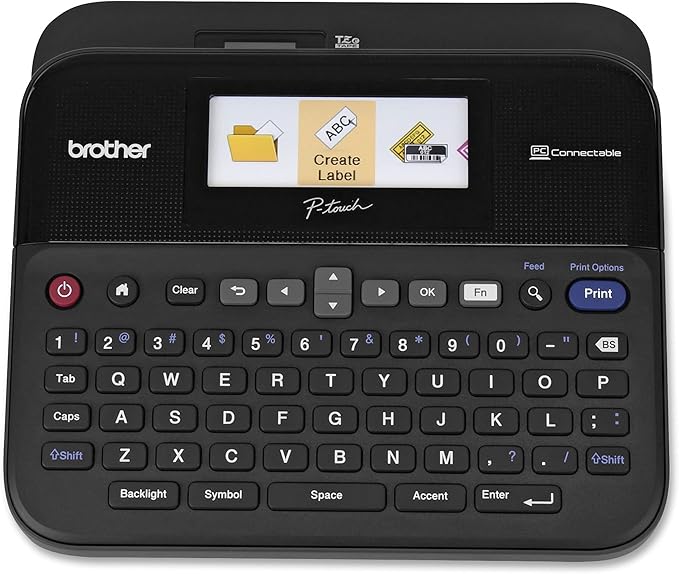 Brother P-touch Label Maker, PC-Connectable Labeler, PTD600, Color Display, High-Resolution PC Printing, Black, Black/gray