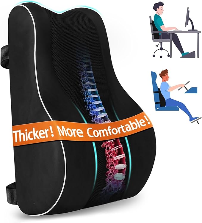 CloudBliss Ergonomic Lumbar Support Pillow – Memory Foam for Lower Back Pain Relief, Adjustable Straps & Mesh Cover for Office, Gaming, Car Seat & Home Essentials (Black)