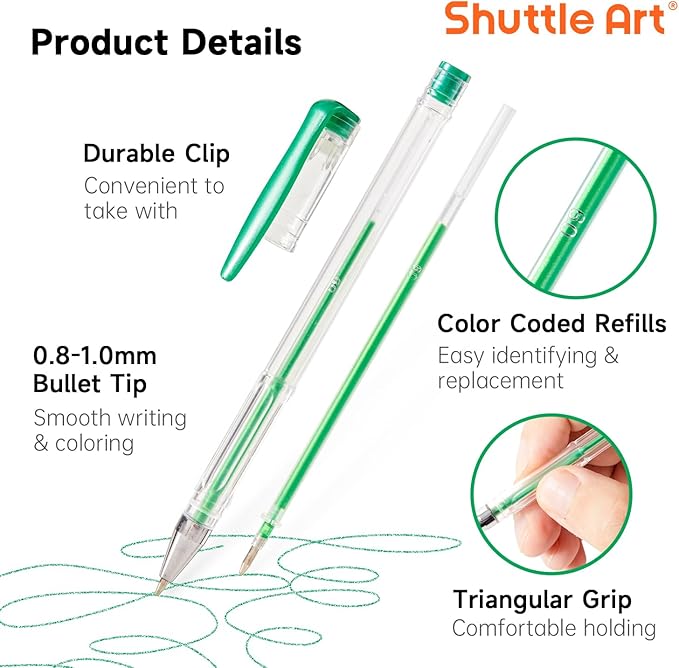 Shuttle Art 60 Pack Green Tone Gel Pens, 30 Green Tone Gel Pens with 30 Refills for Adults Coloring Books Journaling Drawing Nature, Landscapes, Animals Scenes