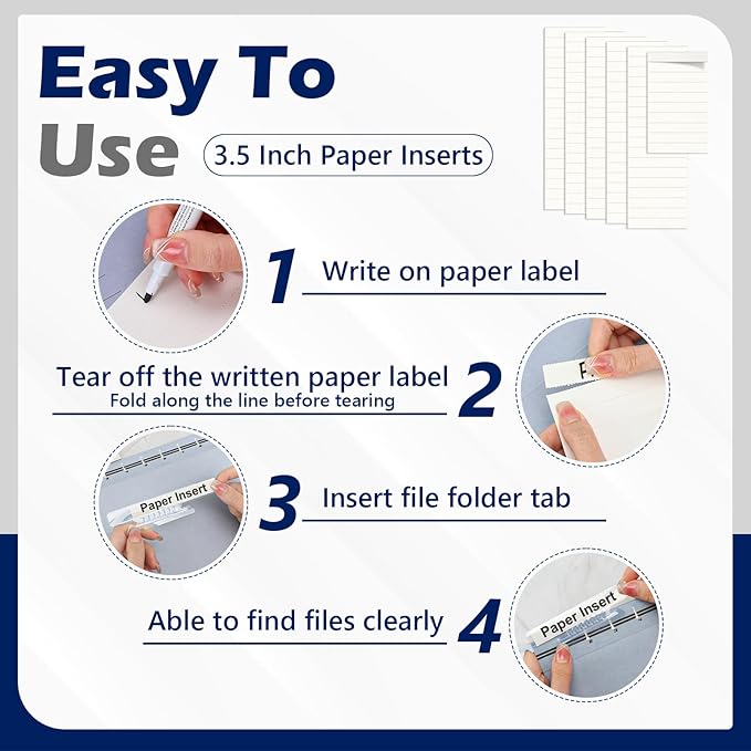 100 Pcs Hanging File Folder Paper Inserts 3-1/2 Inch Off White Blank File Tab Inserts Thick Cardstock for Hanging Folder (3.5×0.6 inch)(No Tab Included)