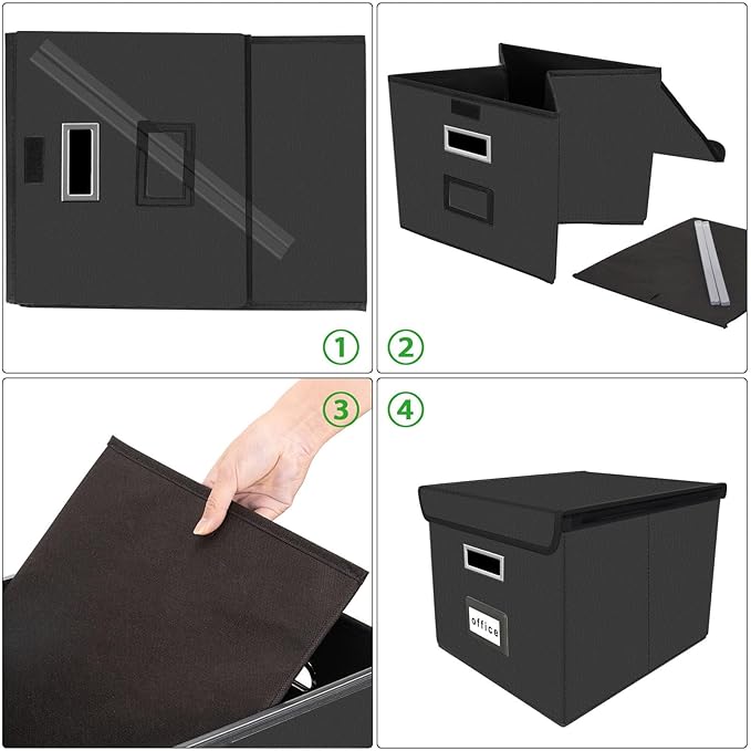 Huolewa File Organizer Boxes with Lids, Collapsible Faux Leather Hanging File Folder Box Organizer with Plastic Slide, Decorative Home/Office Filing System Boxes for File and Folders Storage