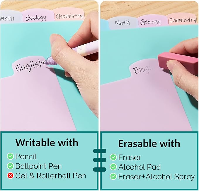 Sooez 8 Tabs Long-Lasting Plastic Write & Erase Large Tabs Dividers for 3 Ring Binder, Aesthetic Cute Pastels Binder Dividers for Student, Teacher, Office, Home Organizers, 2 Sets, Muted