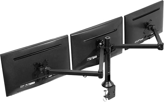 VIVO Triple Monitor 23 to 32 inch LED LCD Clamp-on Desk Mount, Heavy Duty Articulating VESA Computer Stand, Holds 3 Screens, Fully Adjustable for Home Office Workstation, Black, STAND-V103