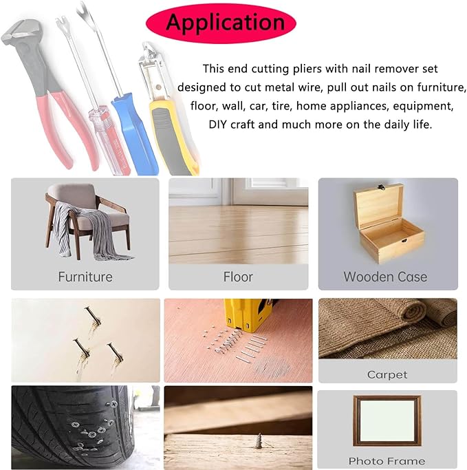 4pcs Upholstery Staple Remover Tool,Nail Remover Tool With Nail Puller Pliers Tack Puller, Staple Remover,Staple Puller Remove Nails From Furniture Floor Wall Wooden Case Picture (4)